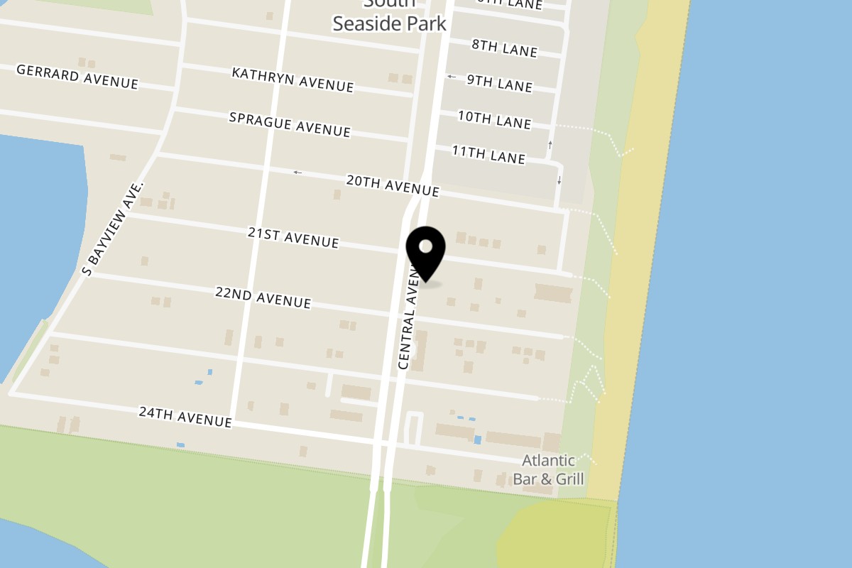 Map showing the location of Island Beach Fish Company on 2102 Central Ave in Seaside Park